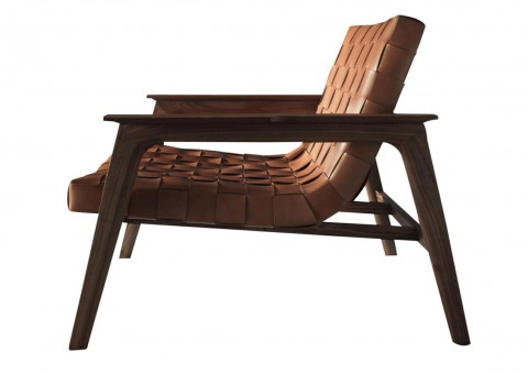 rue braided leather walnut lounge chair