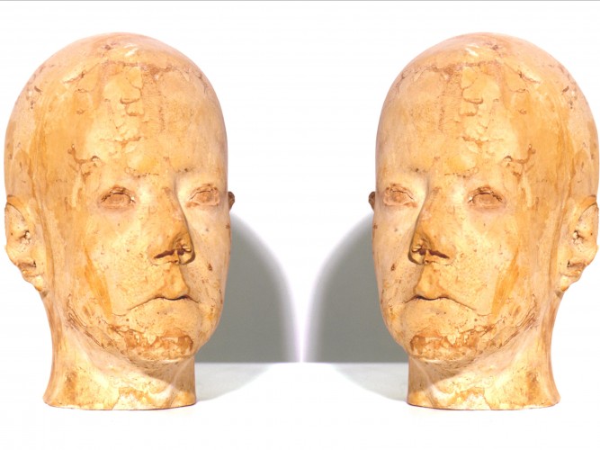 plaster heads in mixed media by arlene rush