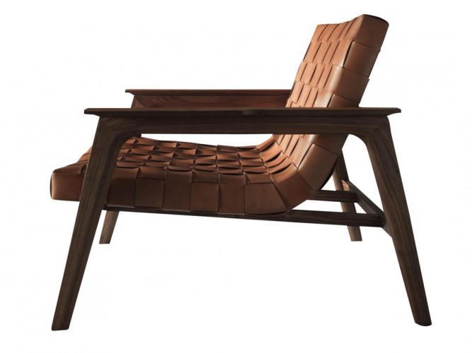 rue braided leather walnut lounge chair