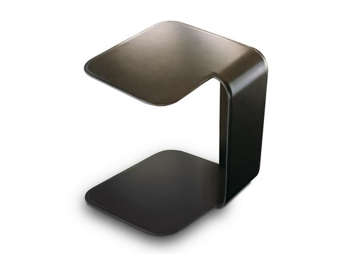 saddle leather steel side table